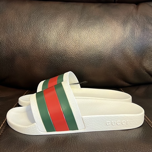 Gucci men’s GG signature web monogram logo stripe slides sandals NWB - Picture 3 of 8